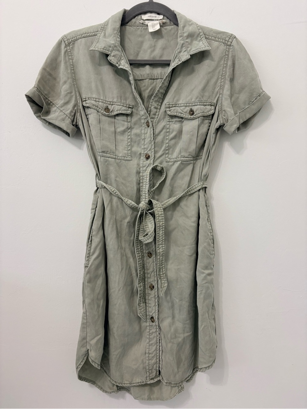C&C California Lyocell Utility Shirt Dress Sz S Sage Green EUC